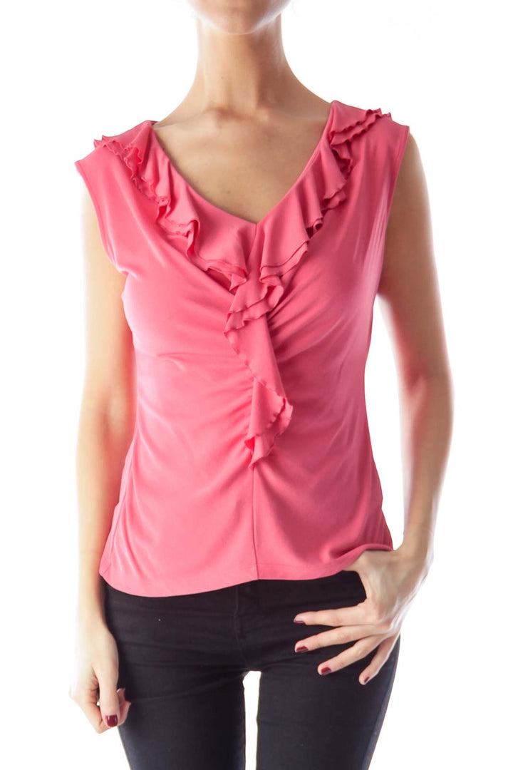 Pink Ruffle Silk Shirt