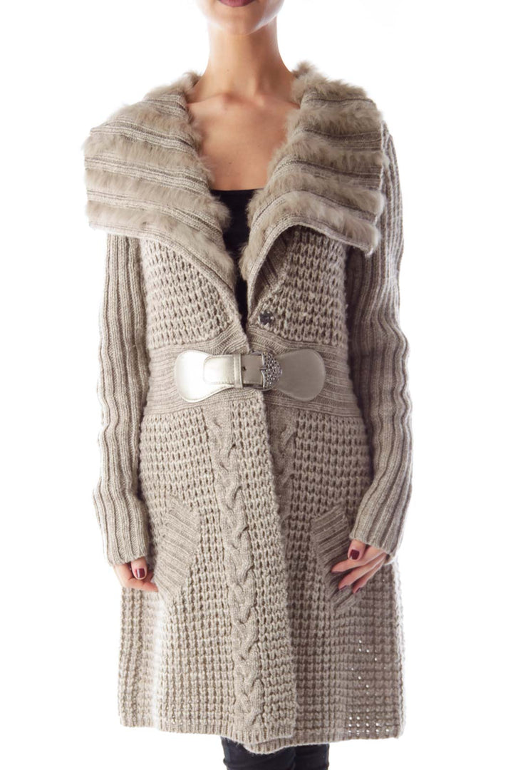 Gray Fur Long Knit Coat