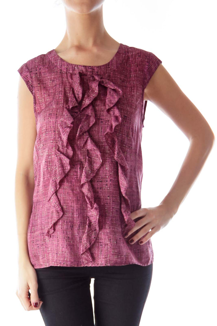 Pink Pattern Ruffle Blouse