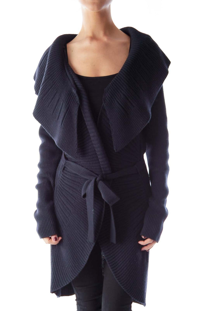 Navy Long Ruffle Cardigan