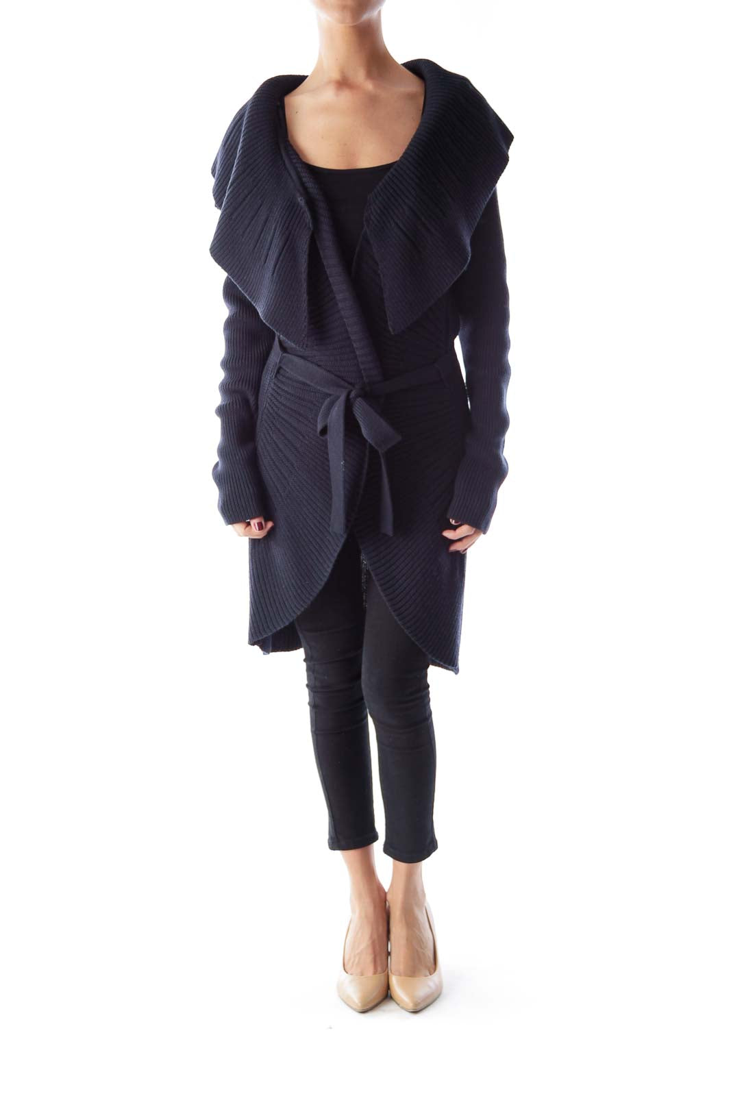 Navy Long Ruffle Cardigan