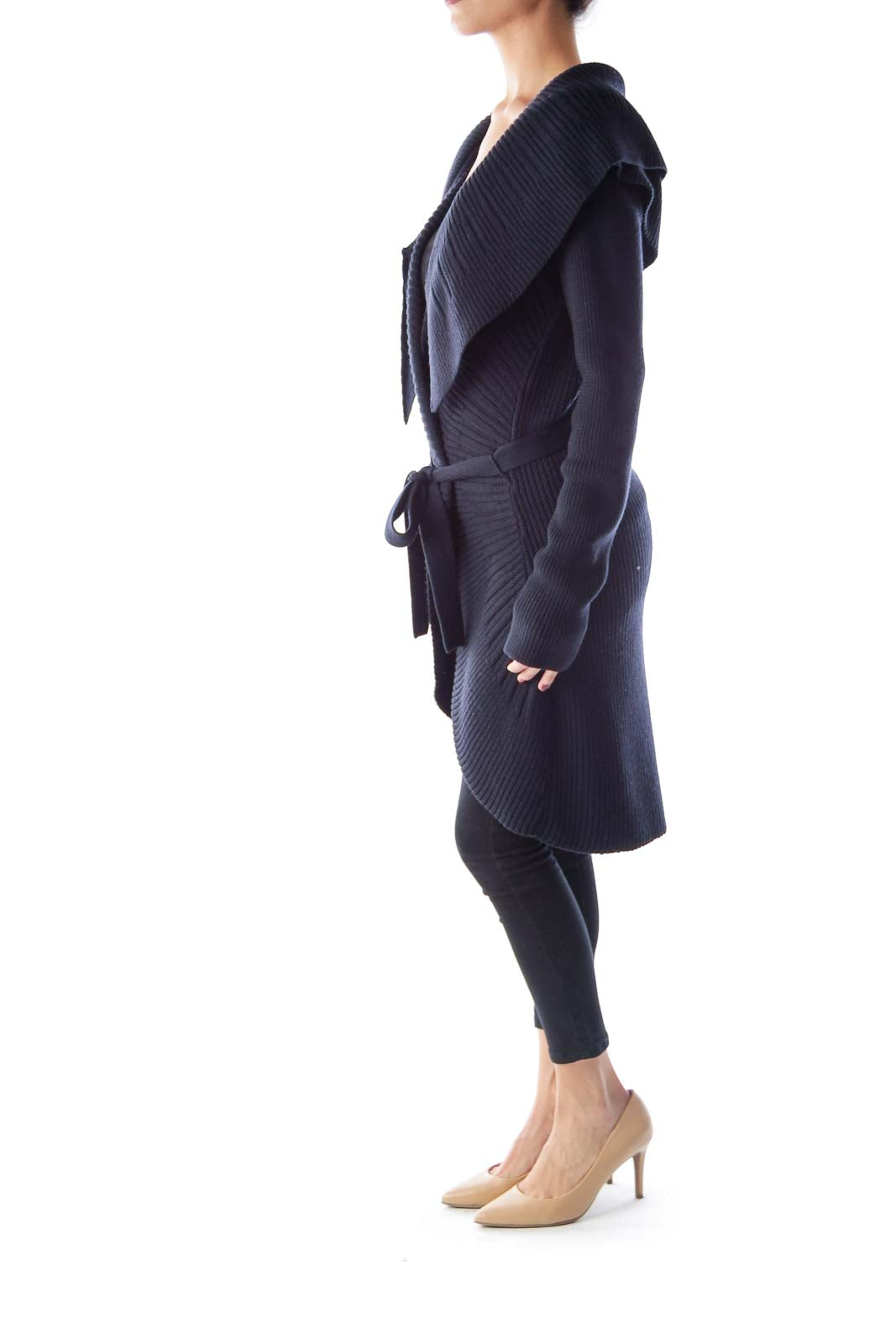 Navy Long Ruffle Cardigan