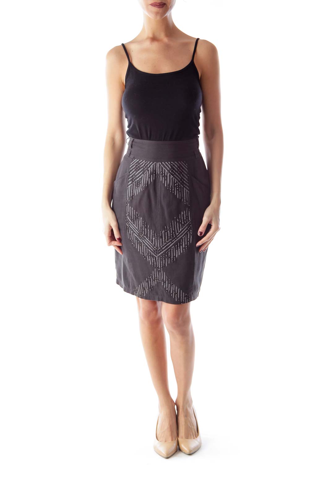 Black Front Embellished Skirt