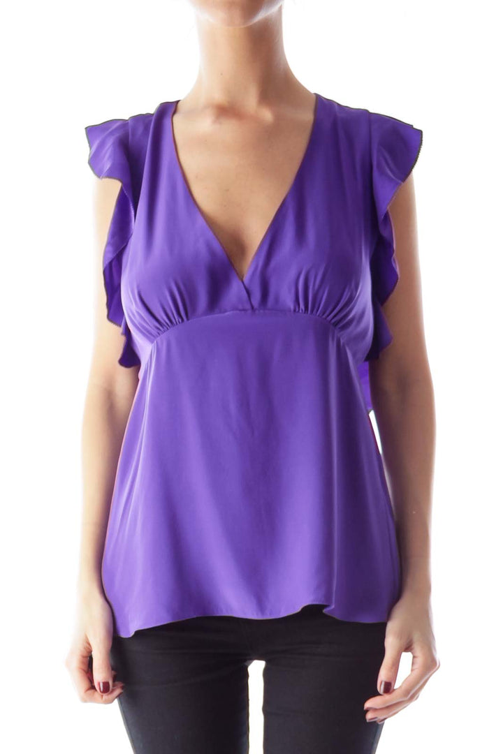 Purple Ruffle Open Back Top