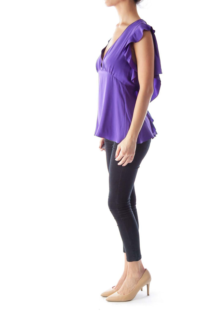 Purple Ruffle Open Back Top