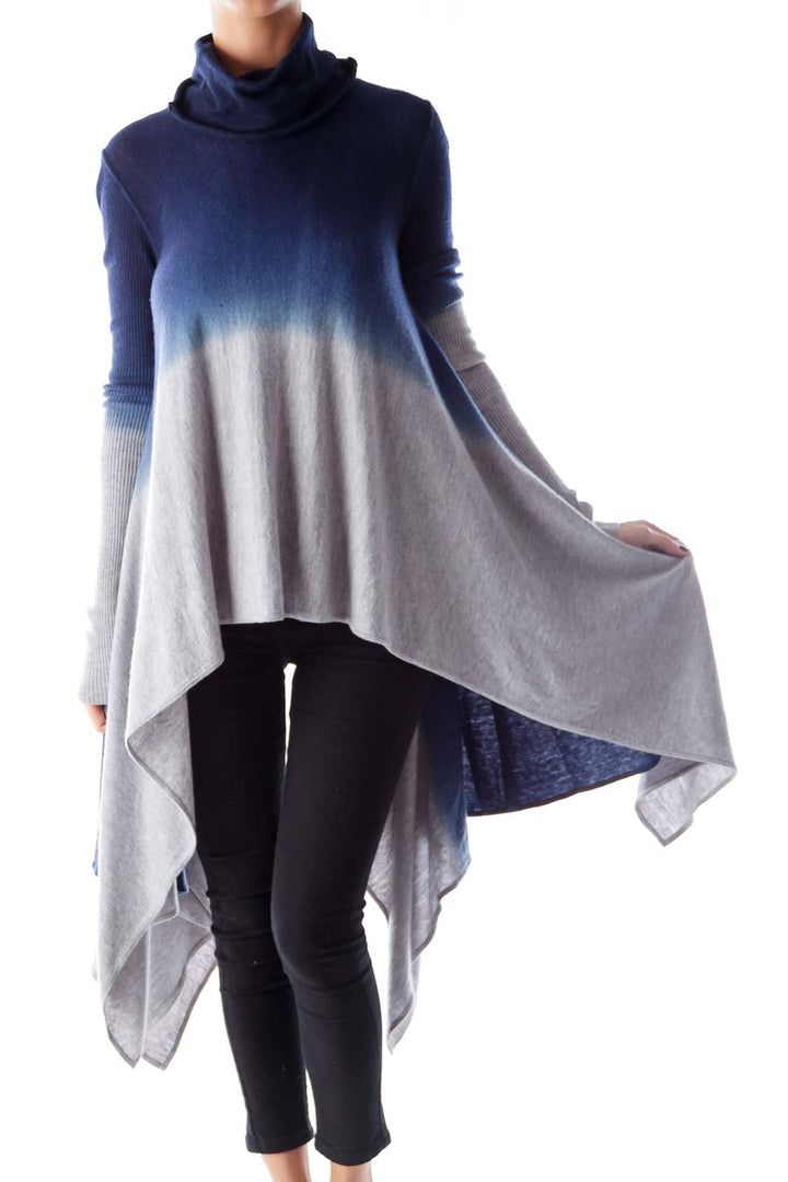 Blue & Gray Asymmetric Merino Sweater