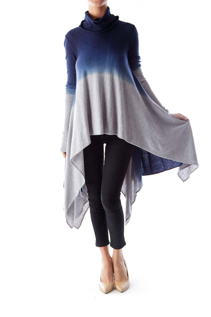 Blue & Gray Asymmetric Merino Sweater