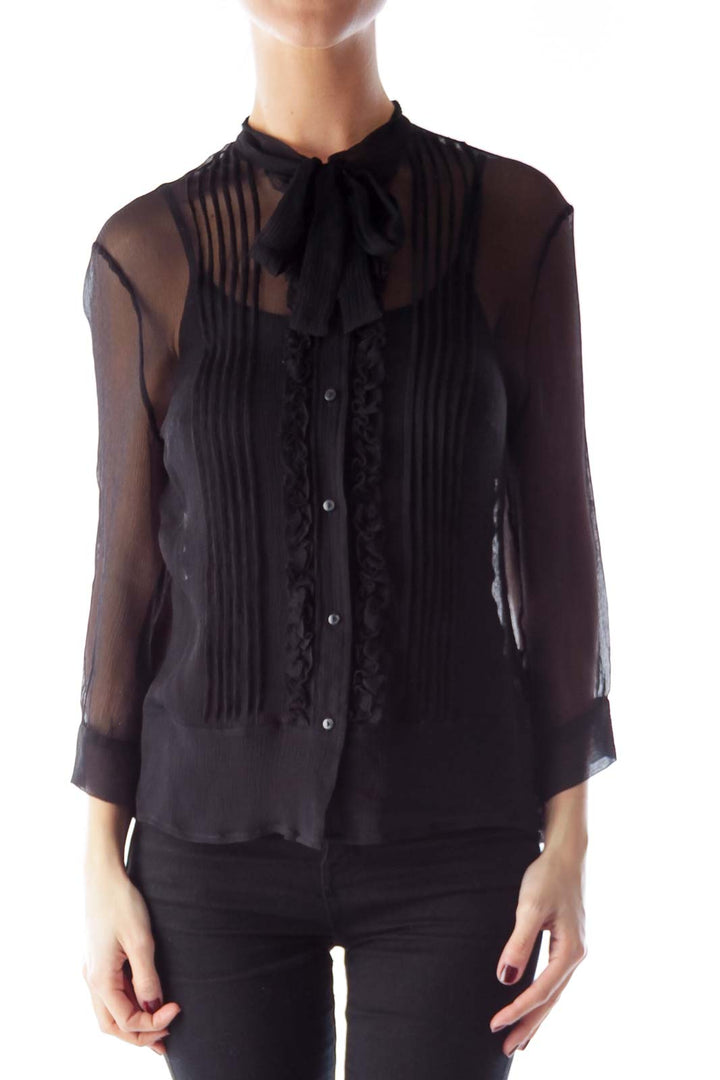 Black See Through Ruffle Blouse