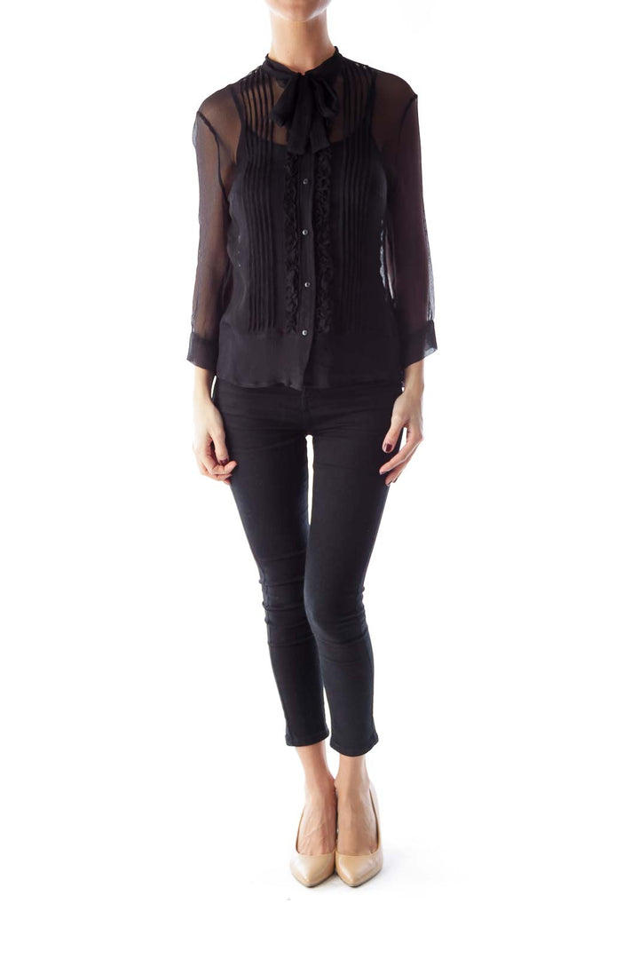 Black See Through Ruffle Blouse