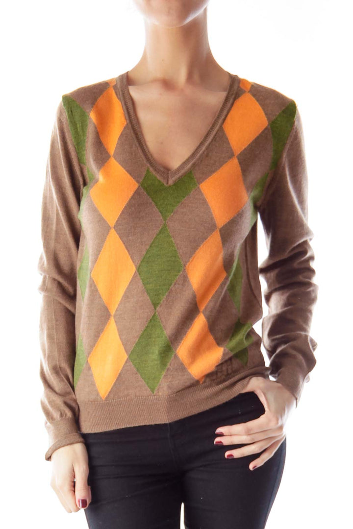 Brown & Orange Print Sweater