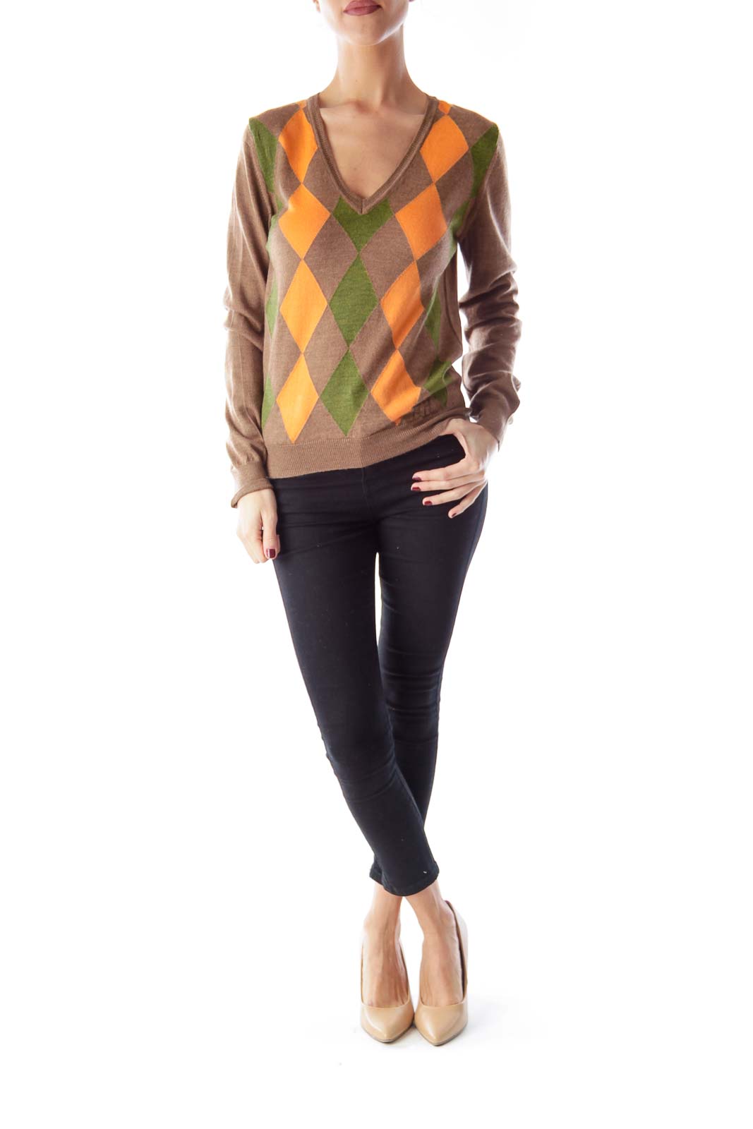 Brown & Orange Print Sweater