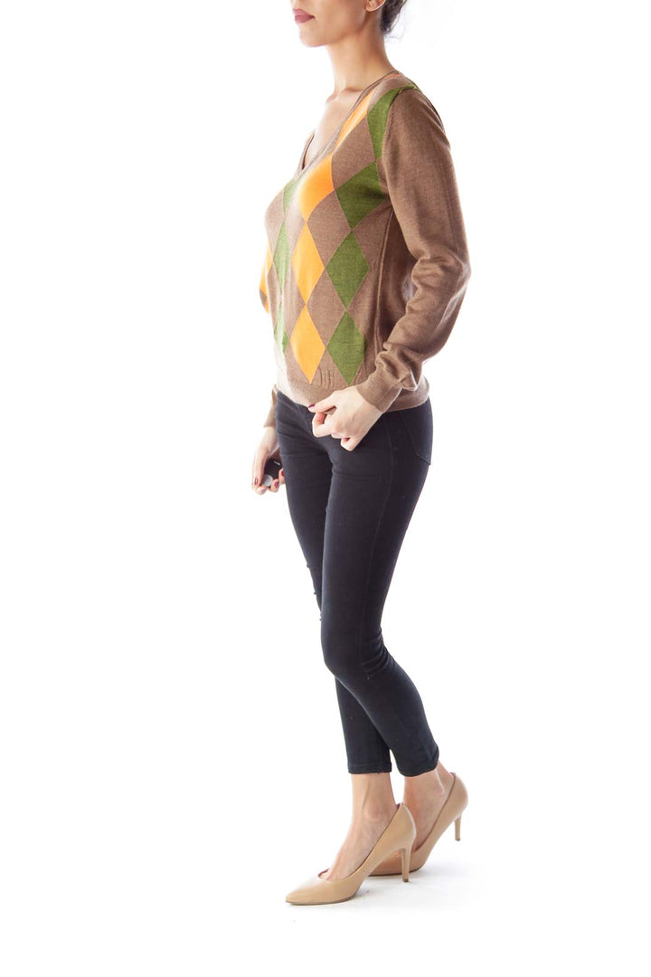 Brown & Orange Print Sweater