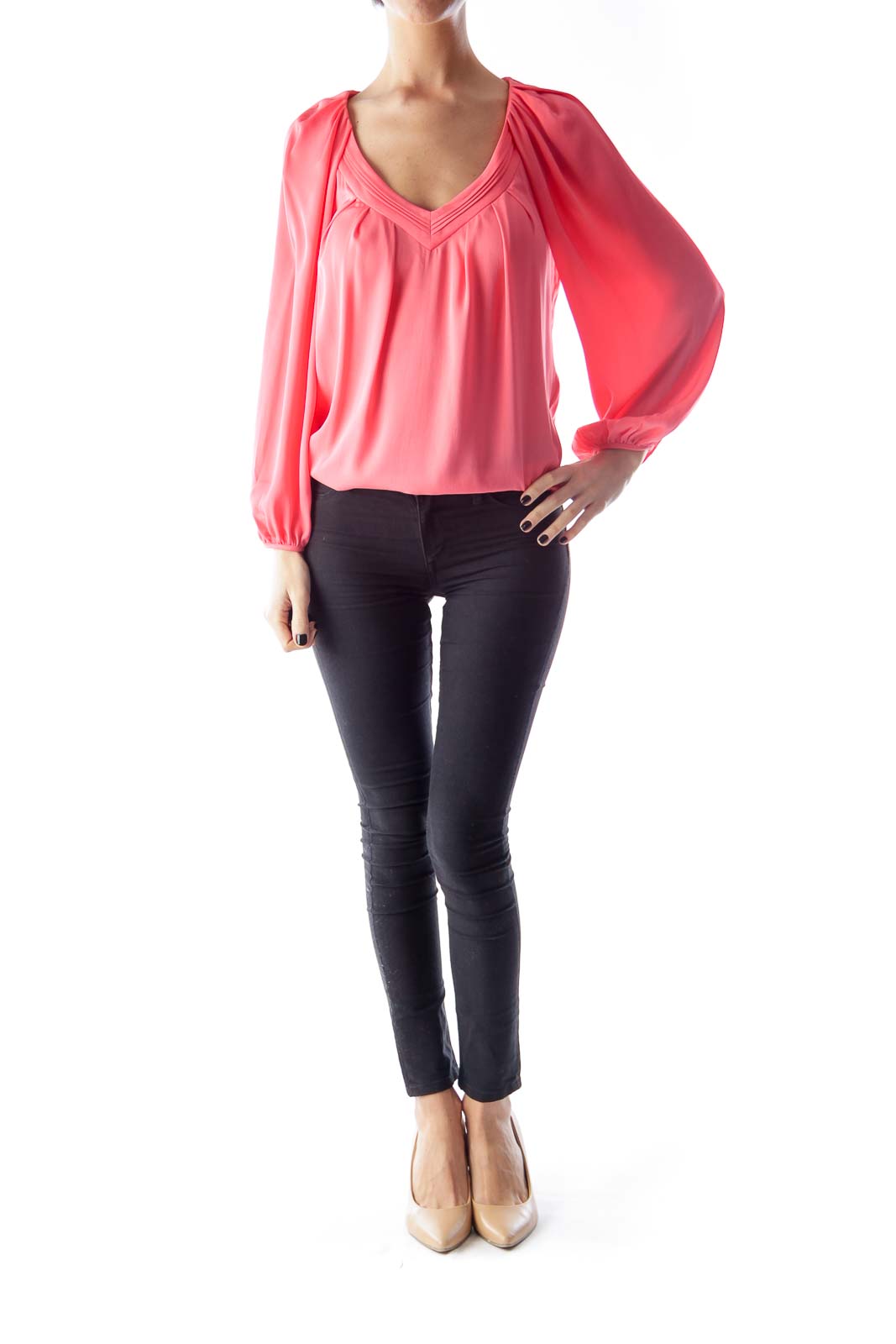 Peach V Neck BLouse