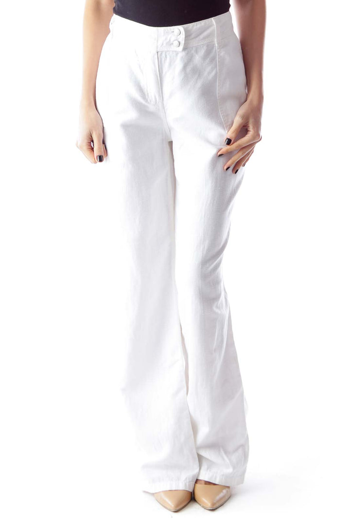 White Linen Straight Pants