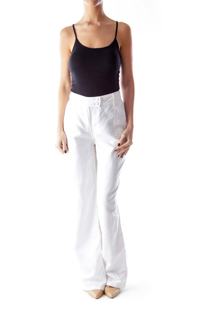 White Linen Straight Pants