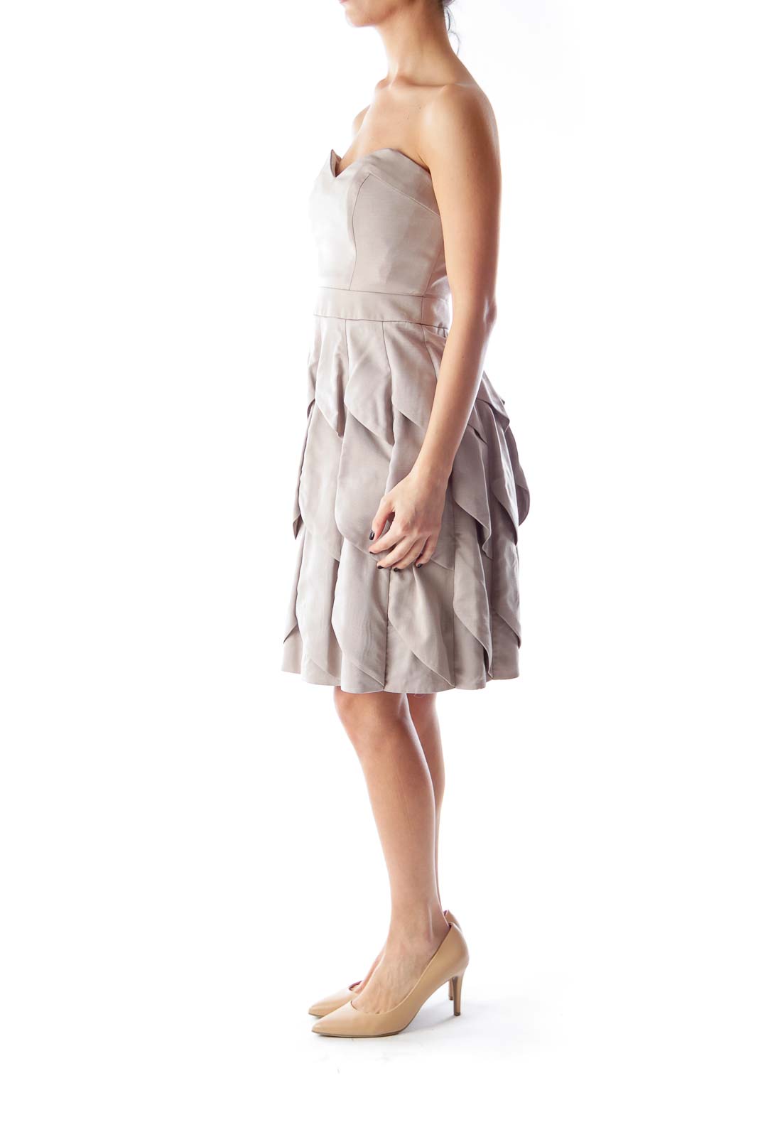 Beige Strapless Layer Dress