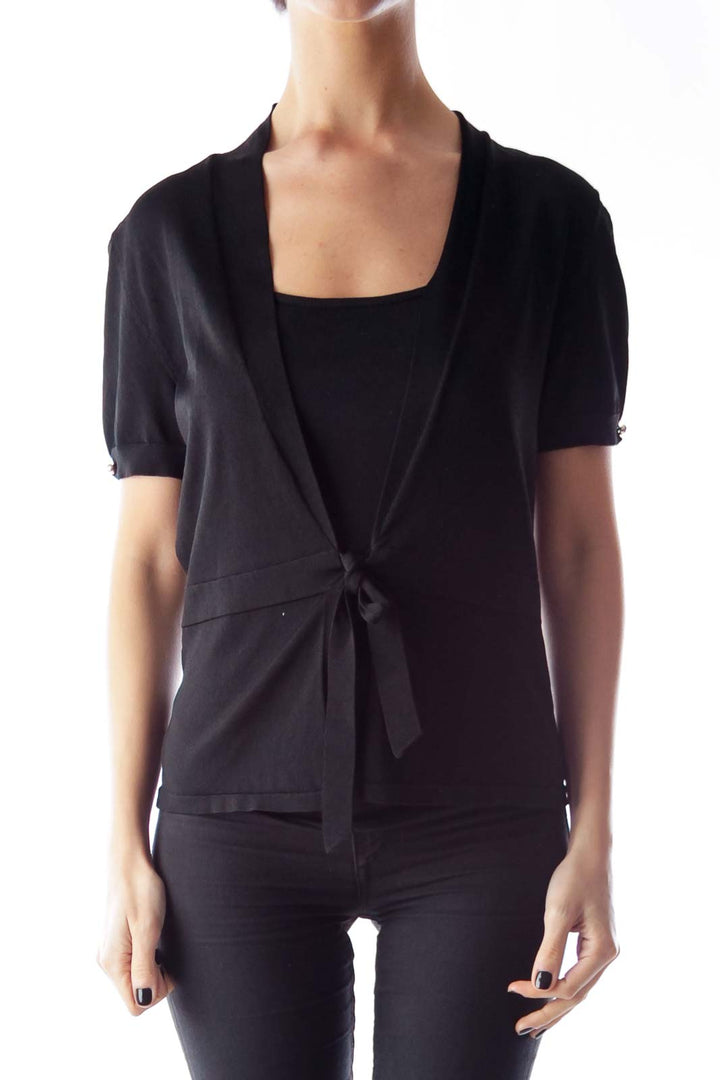 Black Open Short Sleeve Cardigan