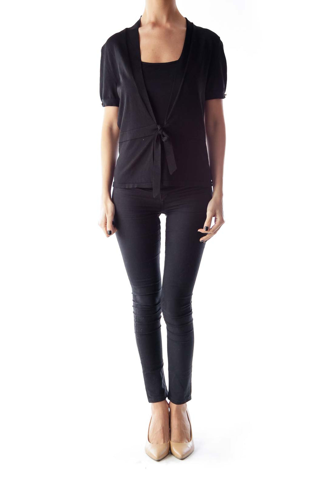 Black Open Short Sleeve Cardigan