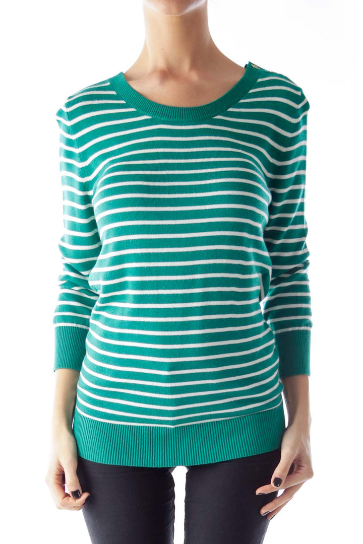 Green & White Stripe Sweater