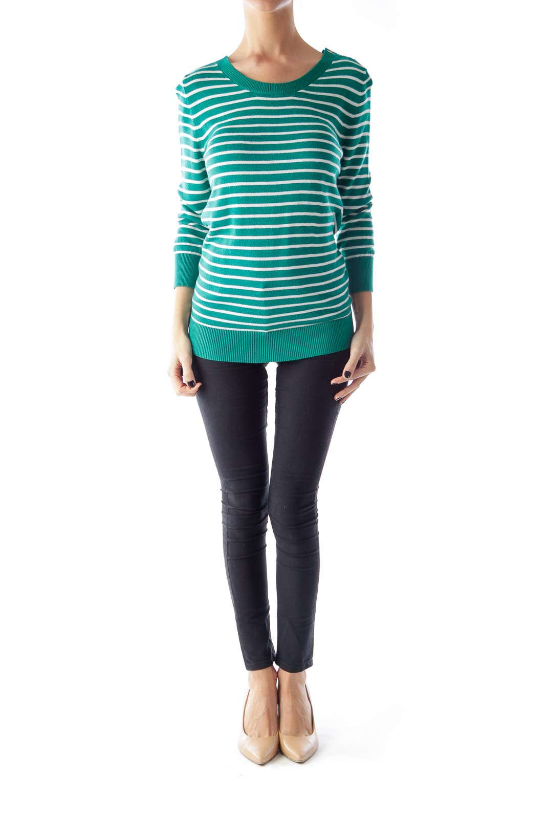 Green & White Stripe Sweater