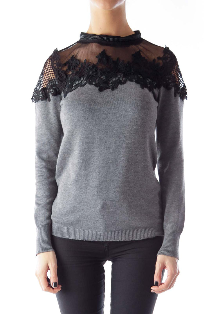 Gray & Black Lace Sweater