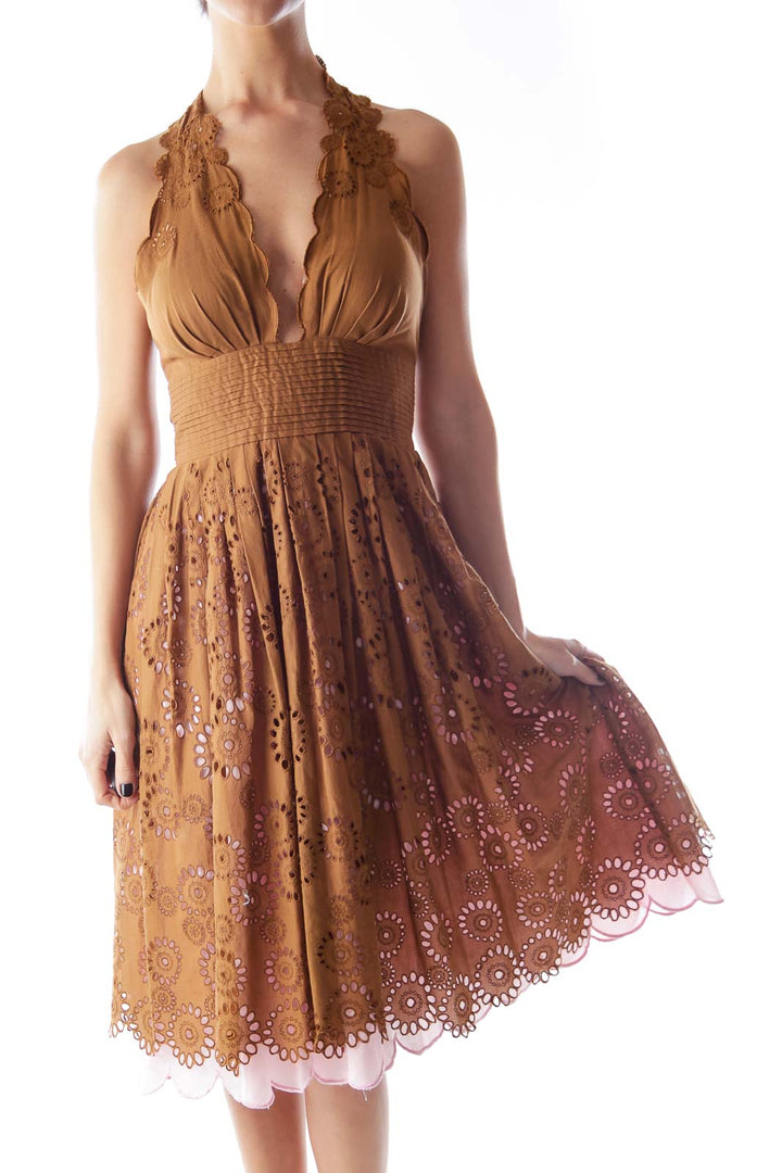 Brown & Pink Eyelet Dress