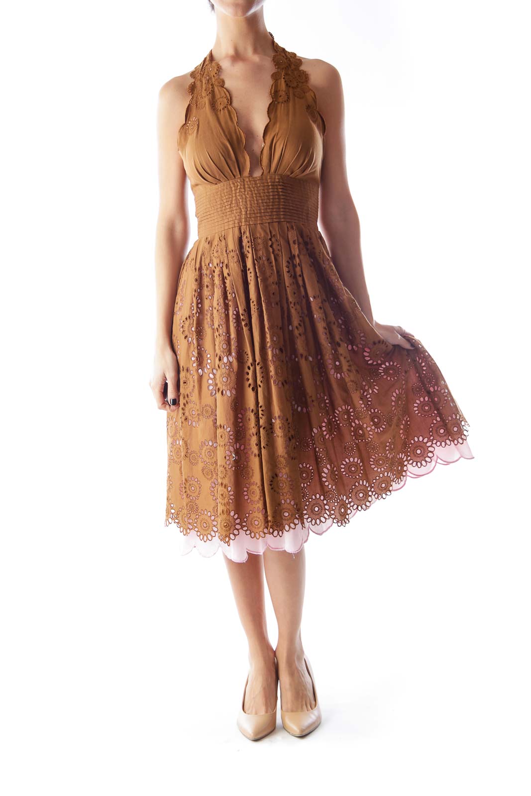 Brown & Pink Eyelet Dress