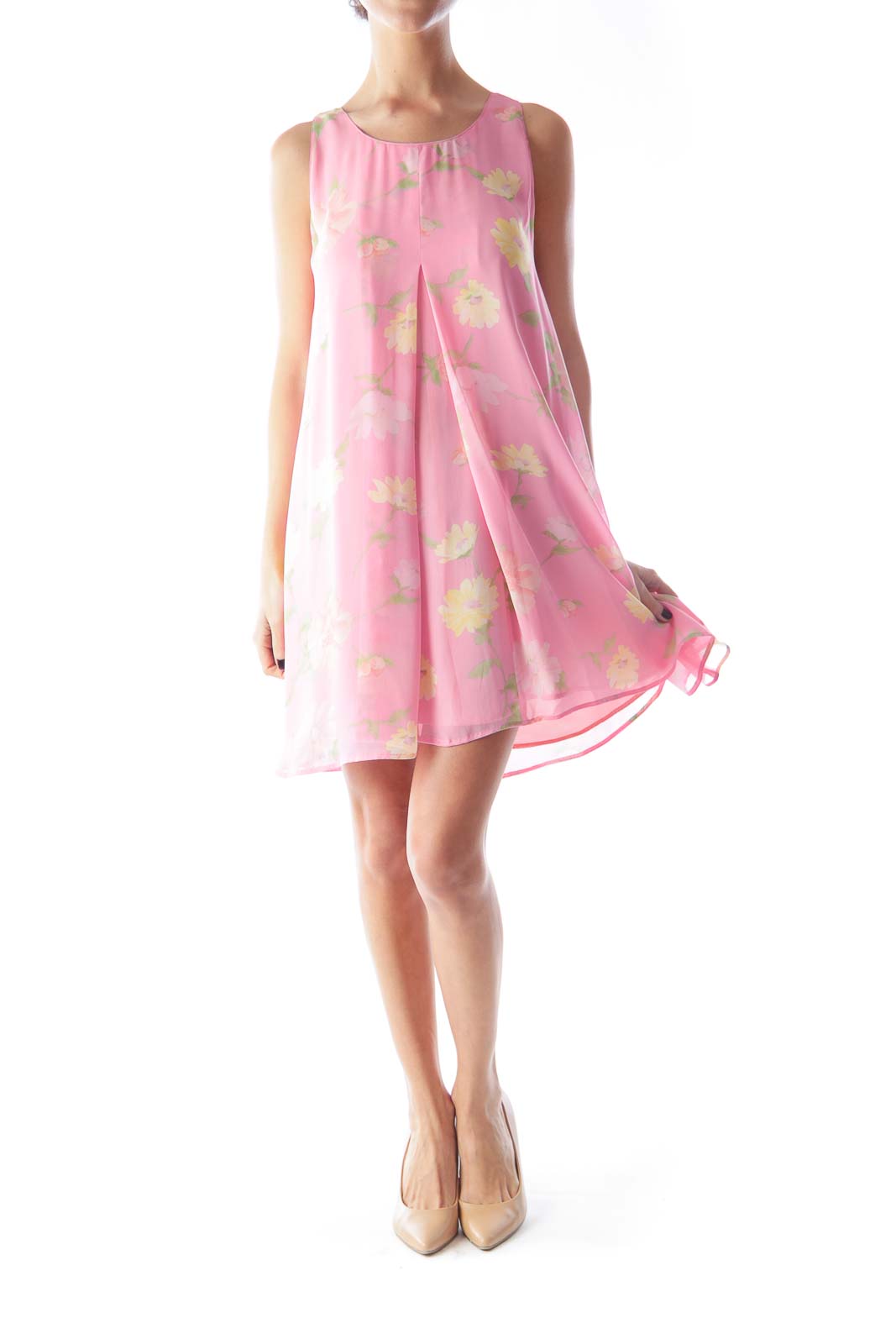 Pink Floral A Line Dress