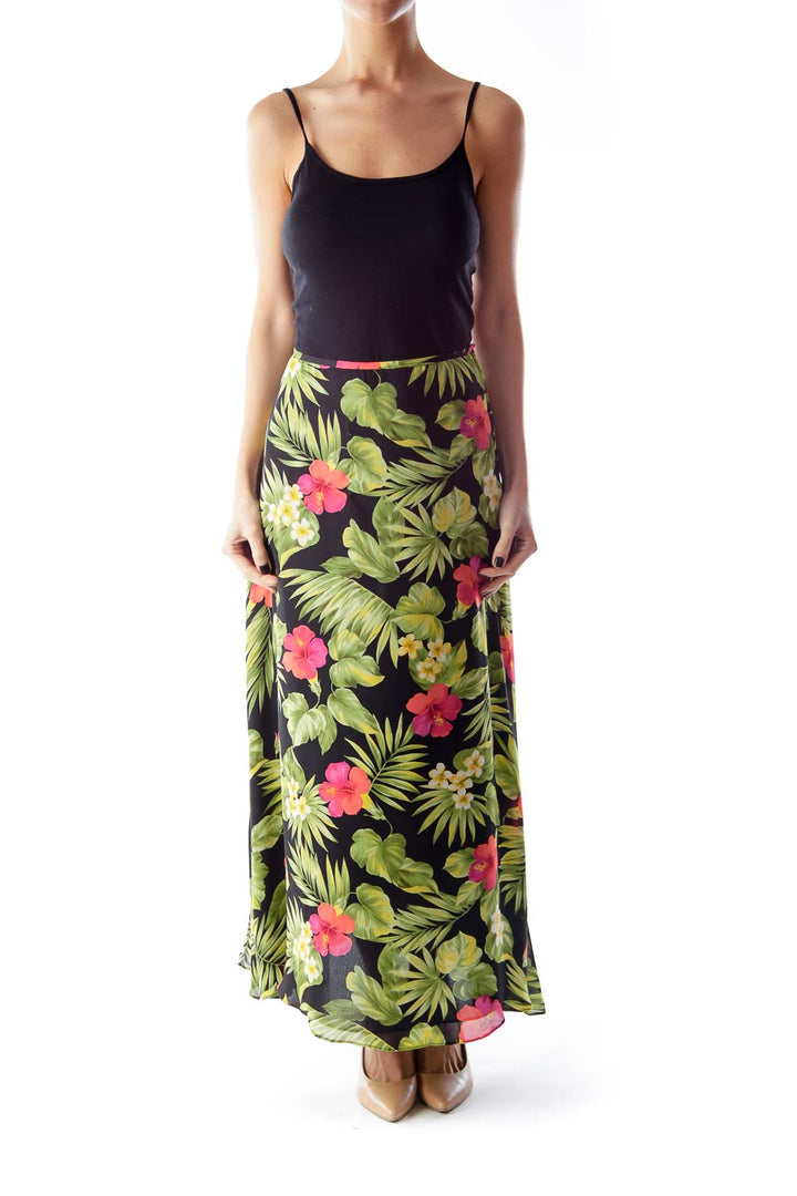 Black Floral Midi Skirt