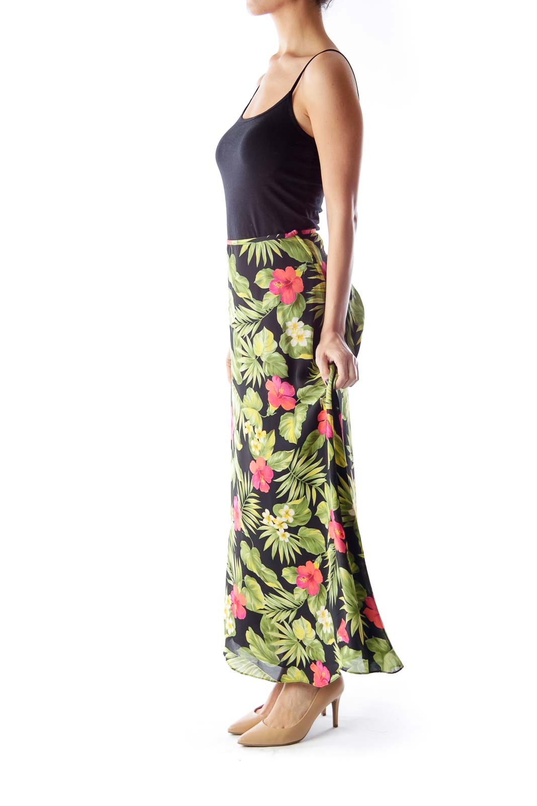 Black Floral Midi Skirt