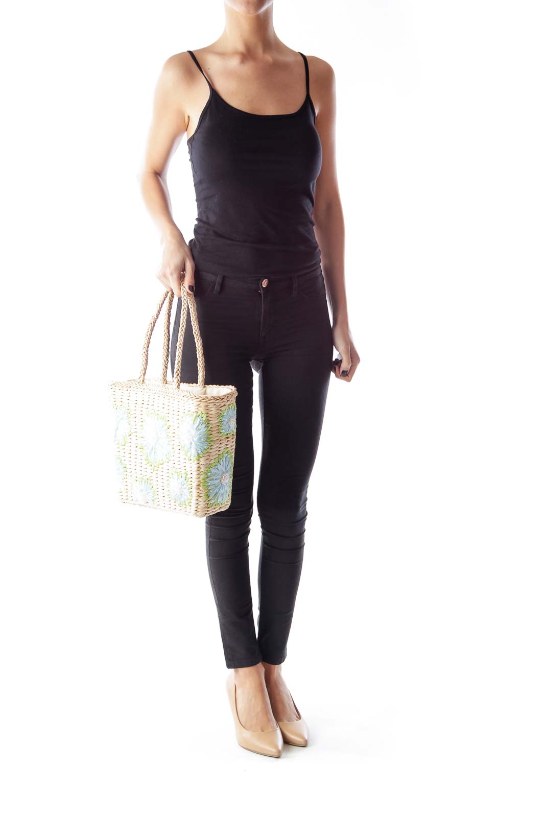 Embellished Straw Tote