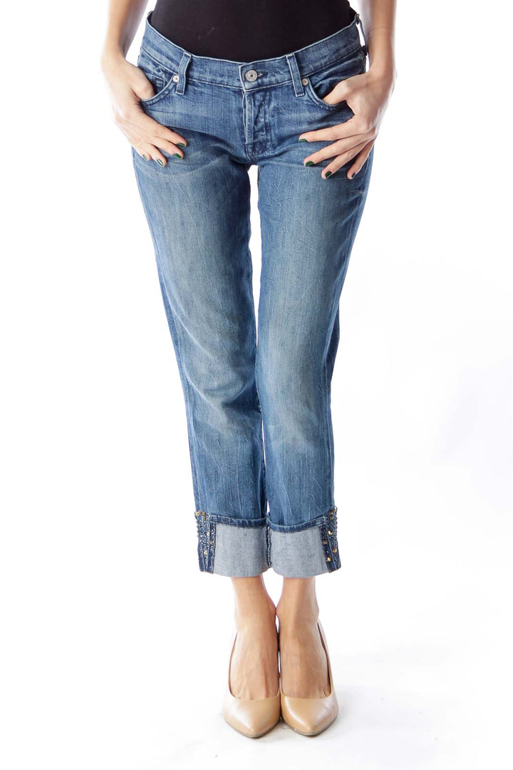 Blue Washed Cropped Jeans