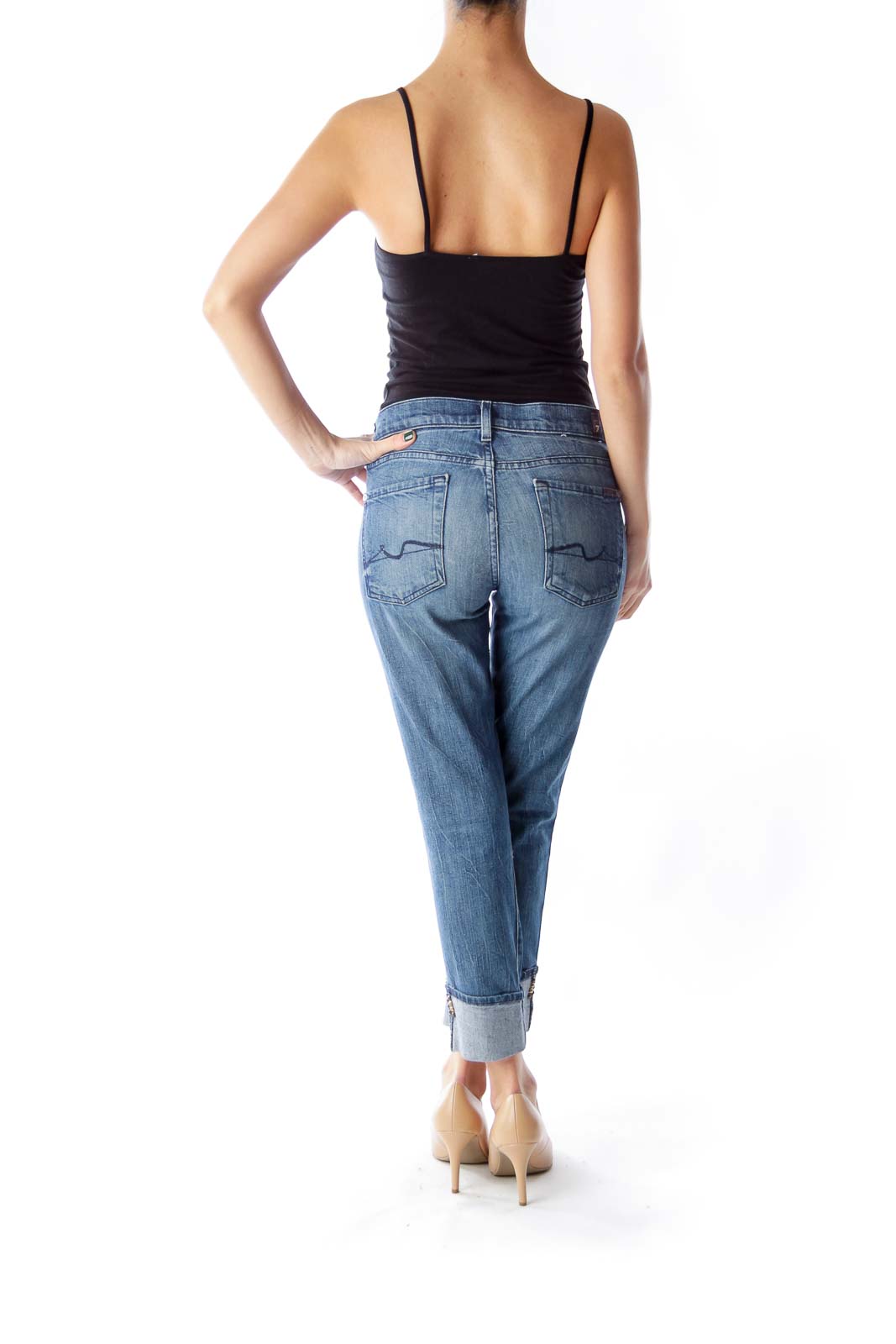 Blue Washed Cropped Jeans