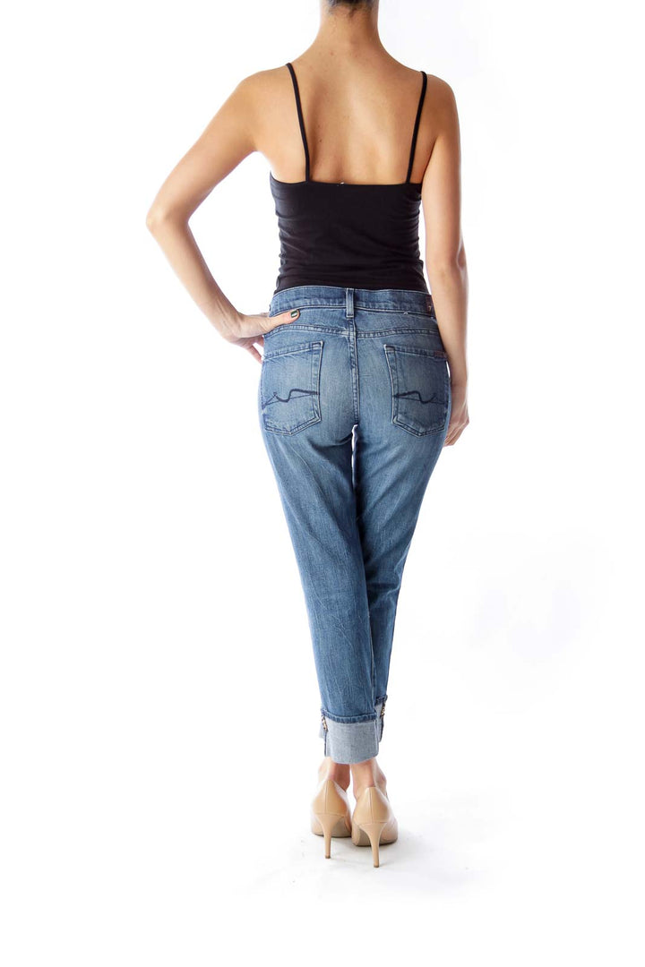 Blue Washed Cropped Jeans