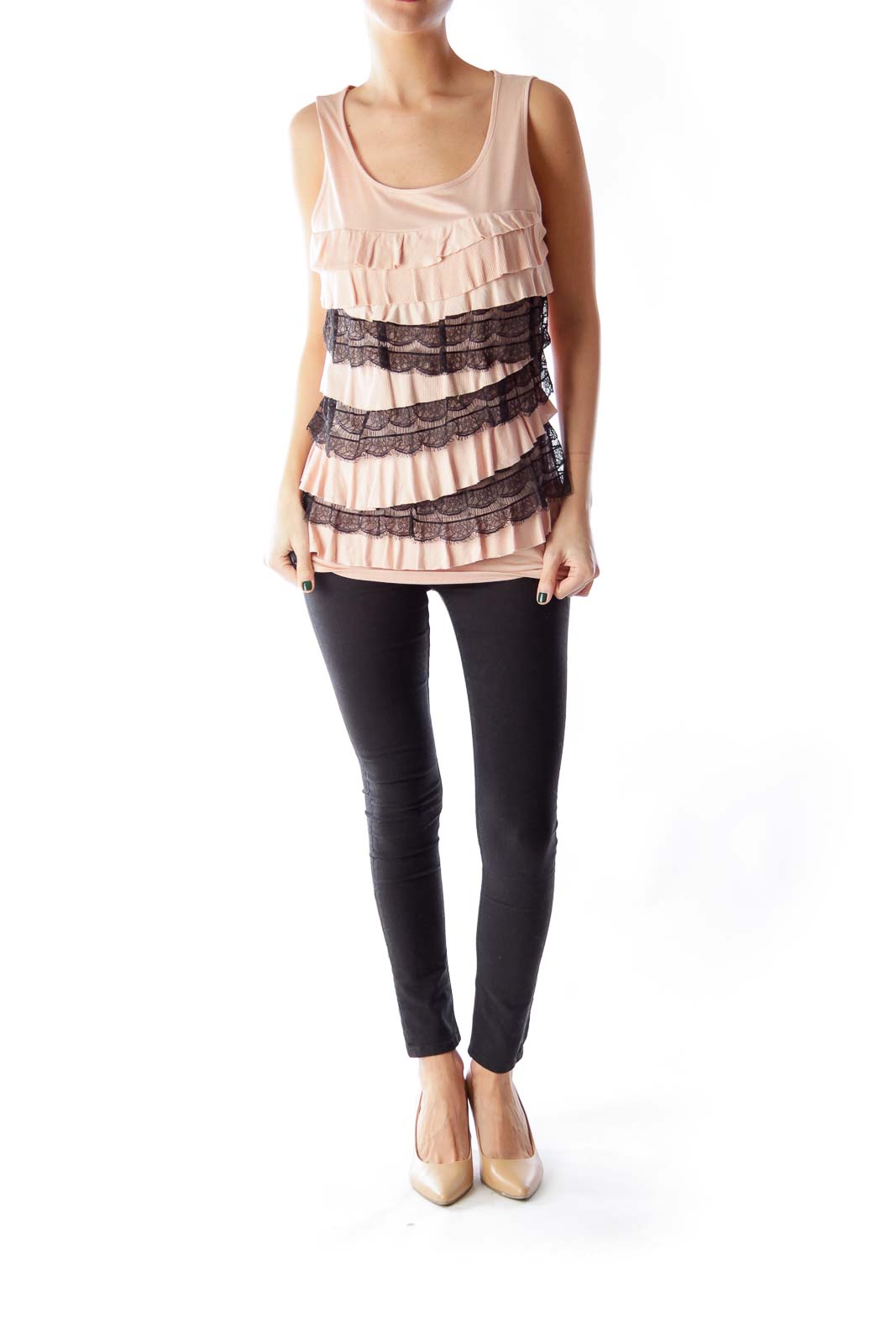 Pink & Black Lace Ruffle Top