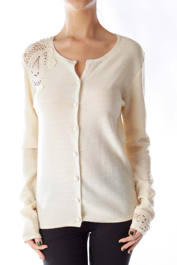 Beige Crochet Detail Cardigan