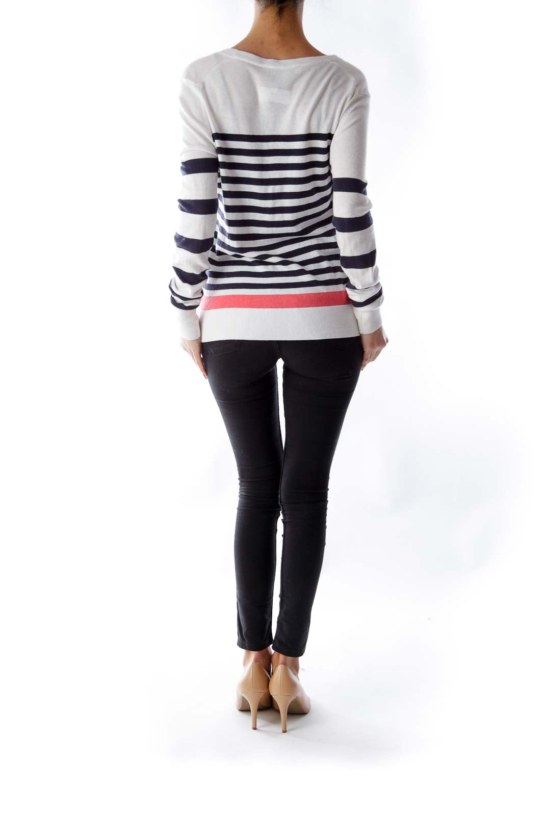 White Color Stripe Cardigan