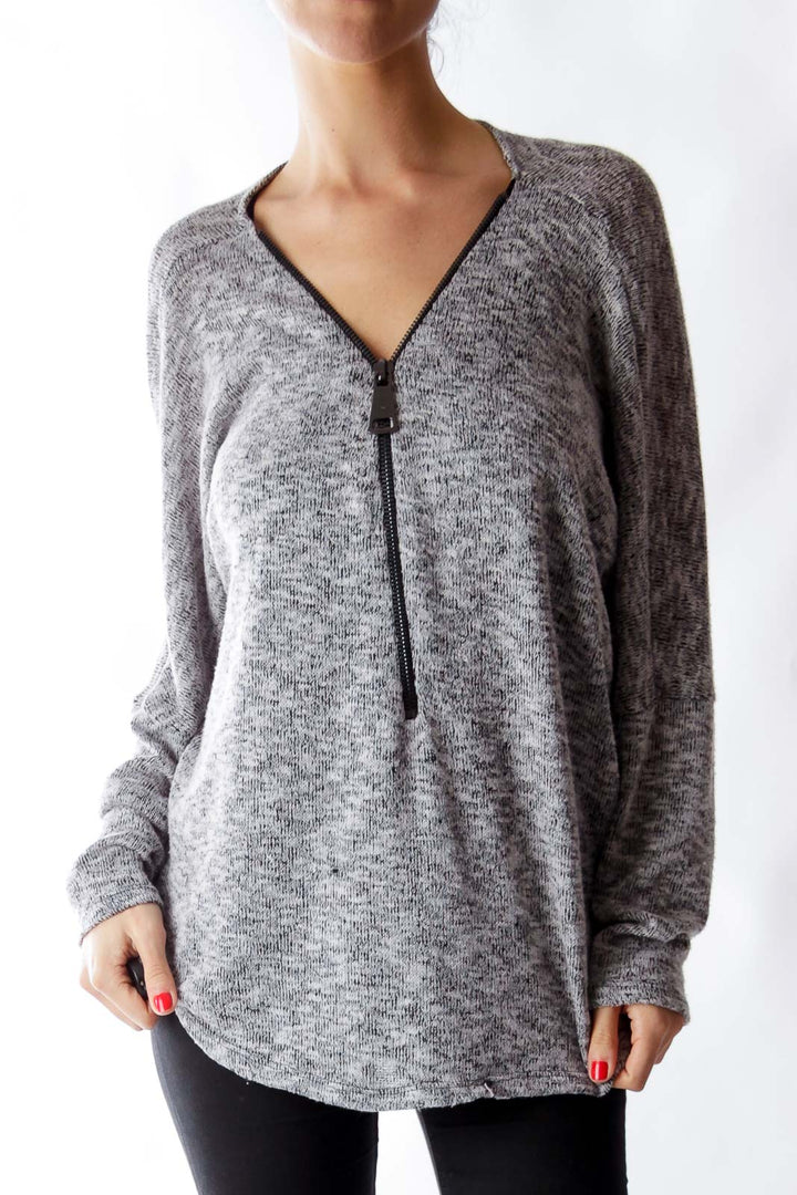 Gray Knit Zipper Shirt