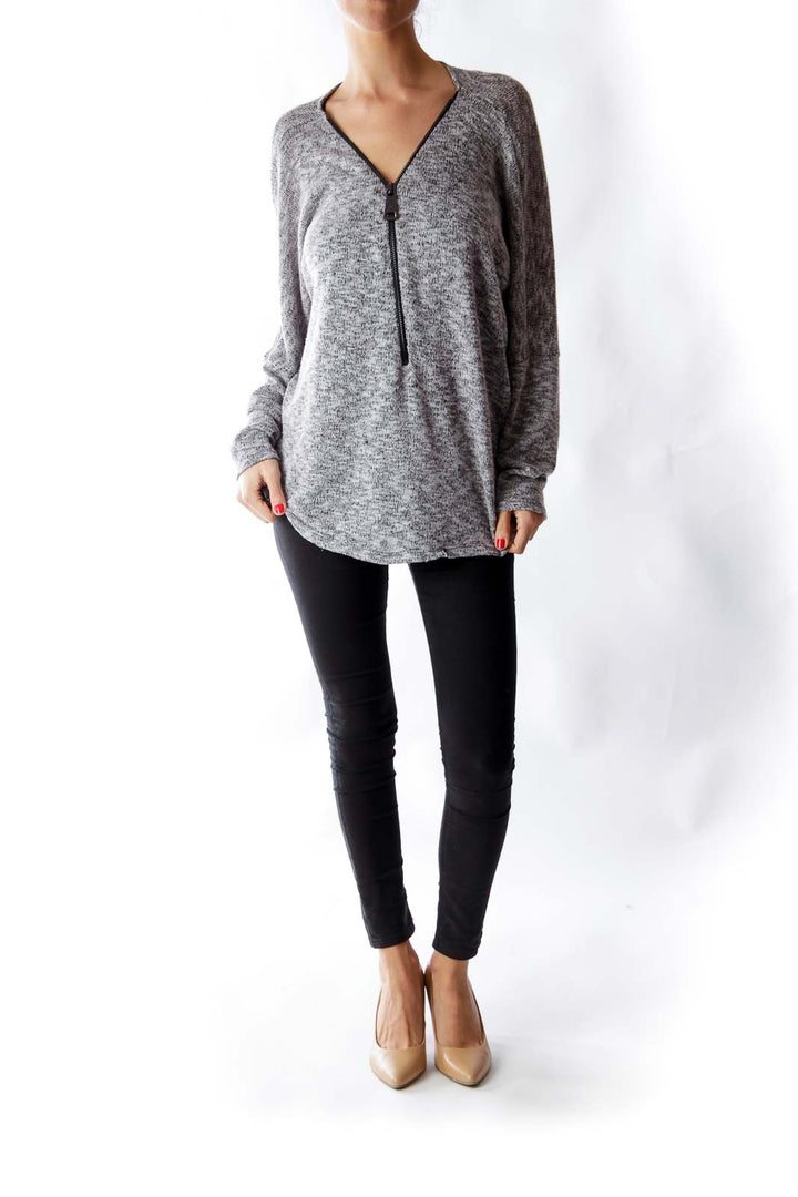 Gray Knit Zipper Shirt