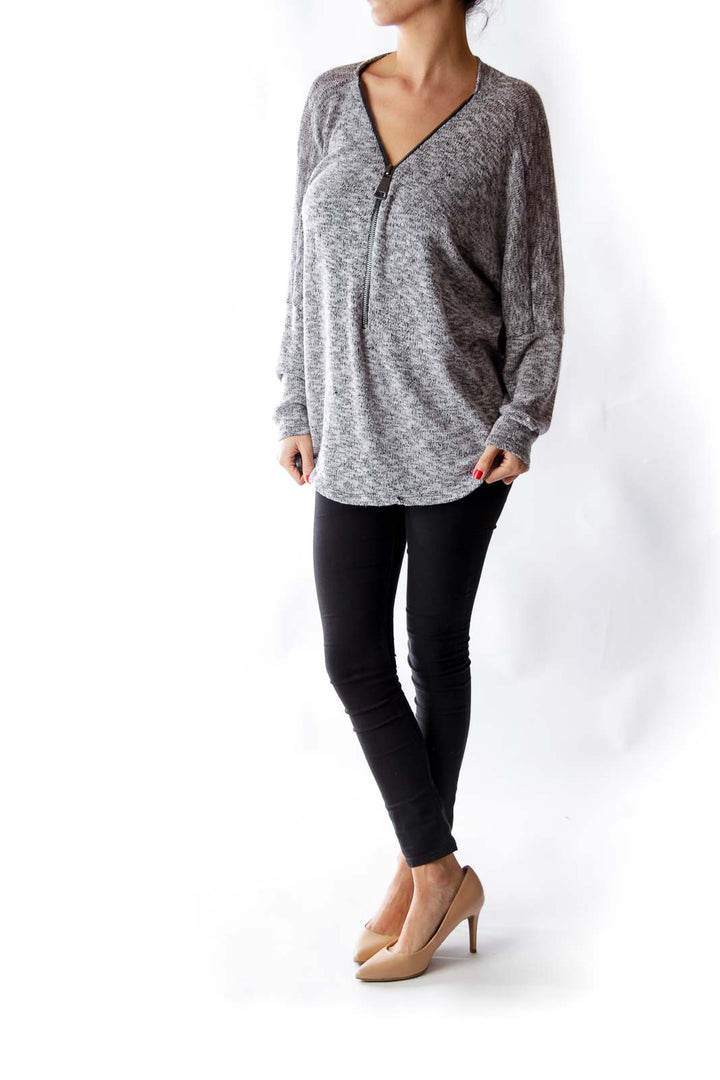 Gray Knit Zipper Shirt