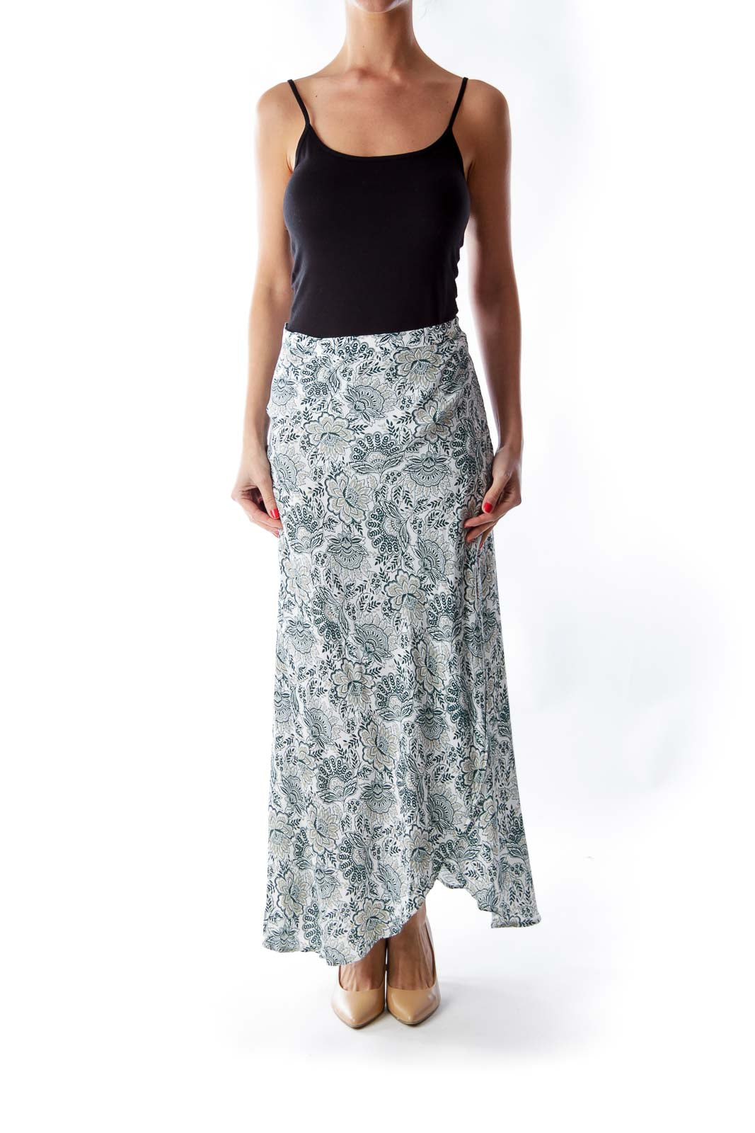 Green Print Wrap Skirt