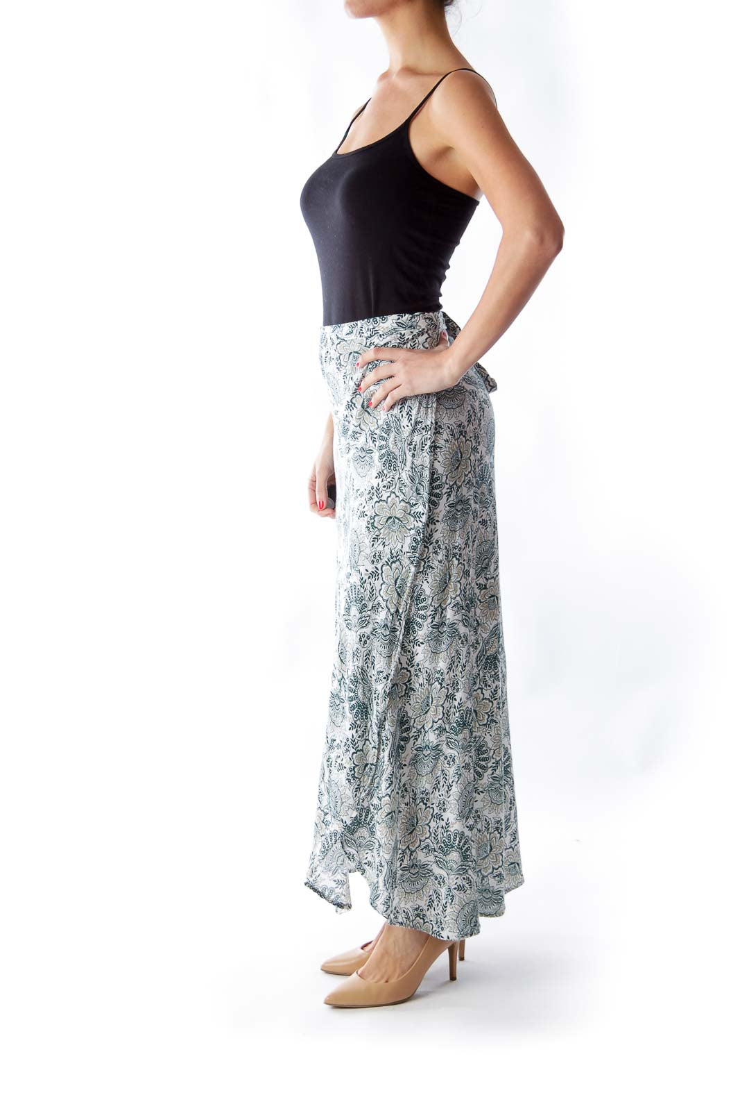 Green Print Wrap Skirt