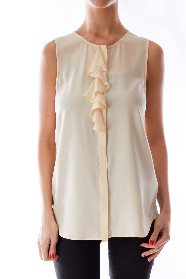 Cream Ruffle Silk Blouse