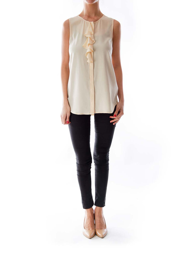 Cream Ruffle Silk Blouse