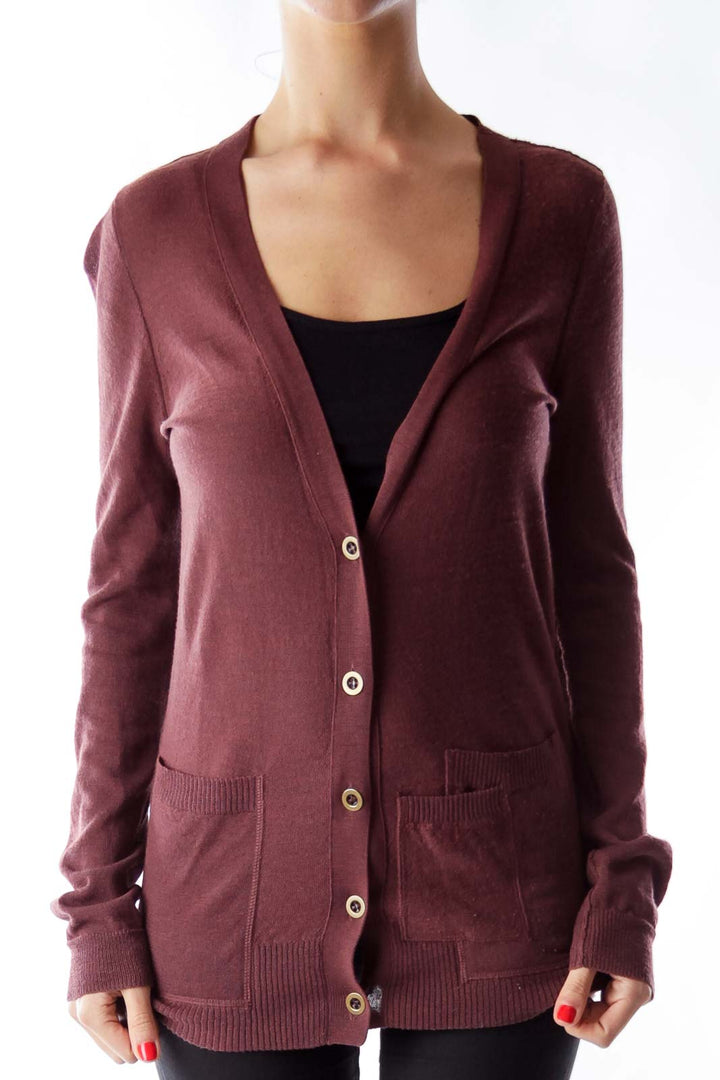 Burgundy Pocket Cardigan