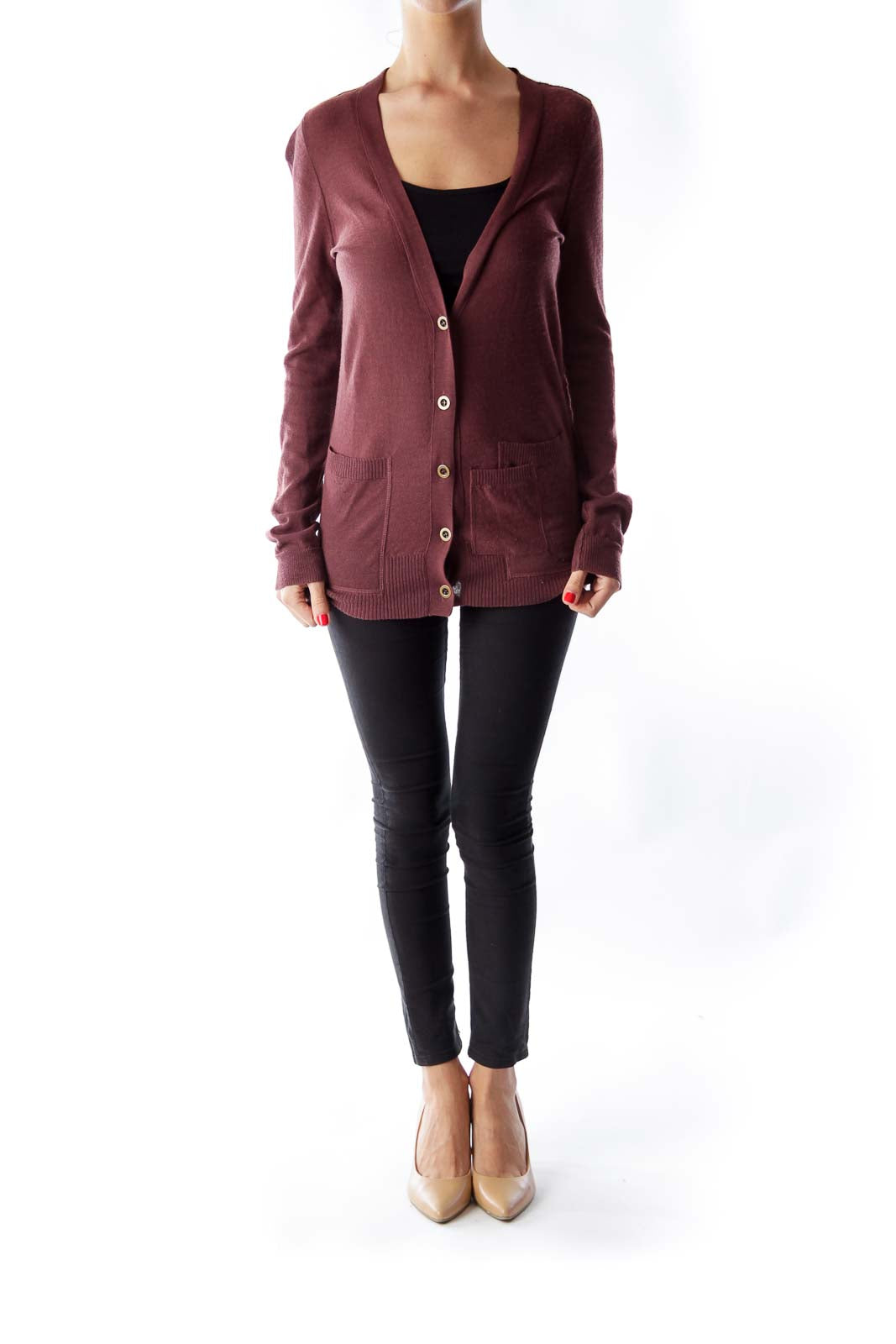 Burgundy Pocket Cardigan