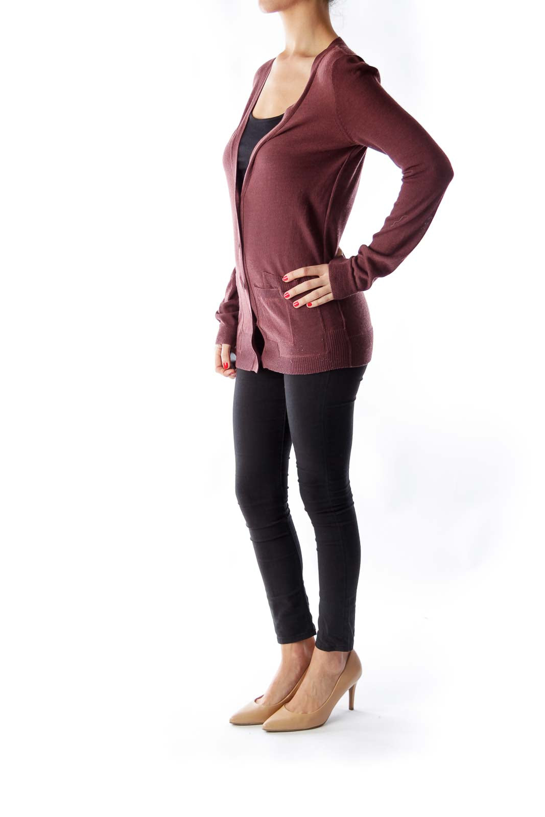 Burgundy Pocket Cardigan