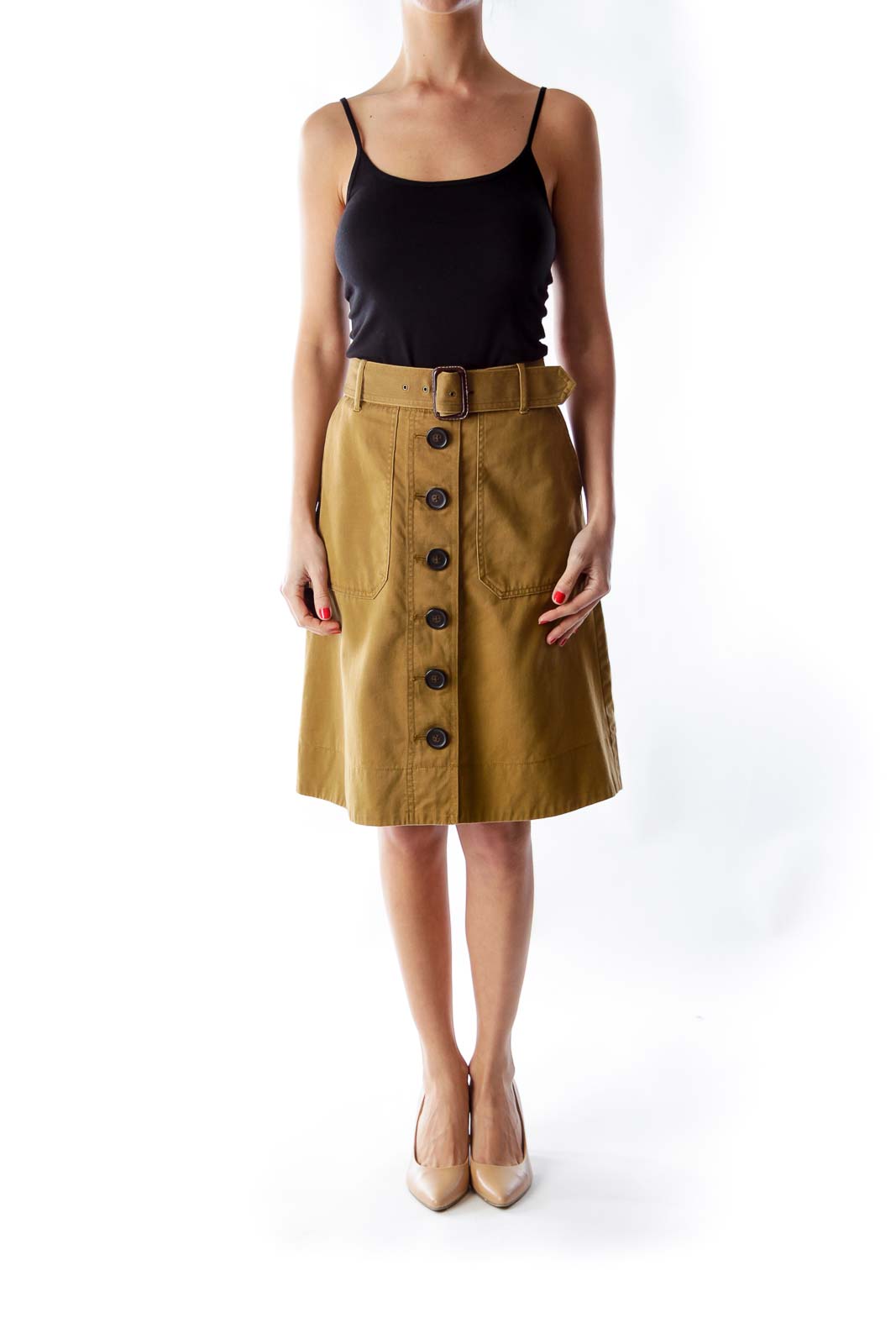 Khaki Button Skirt