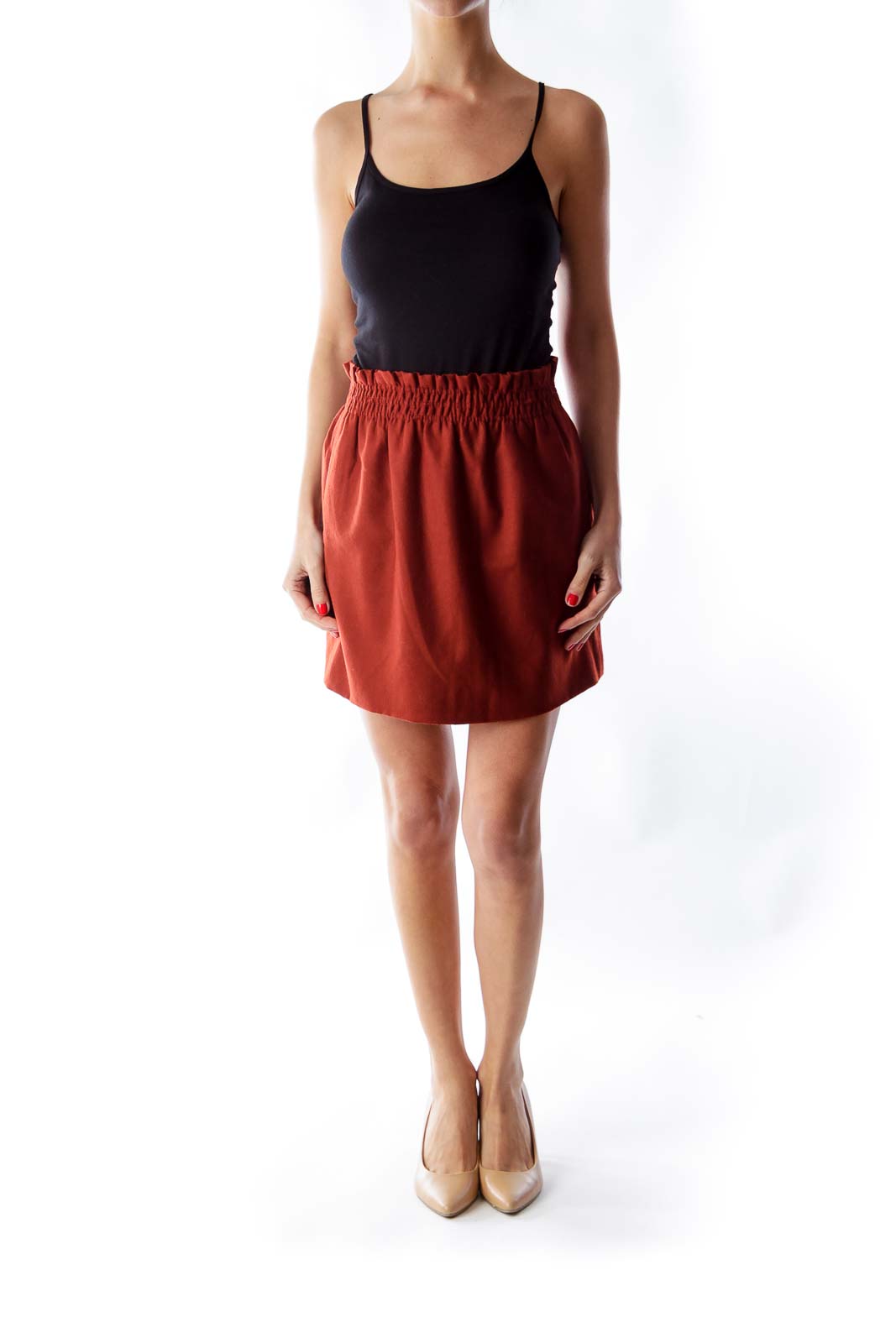 Brown Elastic Mini Skirt