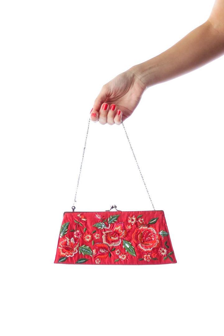 Red Embroidery Clutch